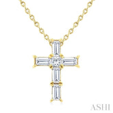 1/6 Ctw Princess and Baguette Cut Diamond Cross Petite Fashion Pendant With Chain in 10K Yellow Gold